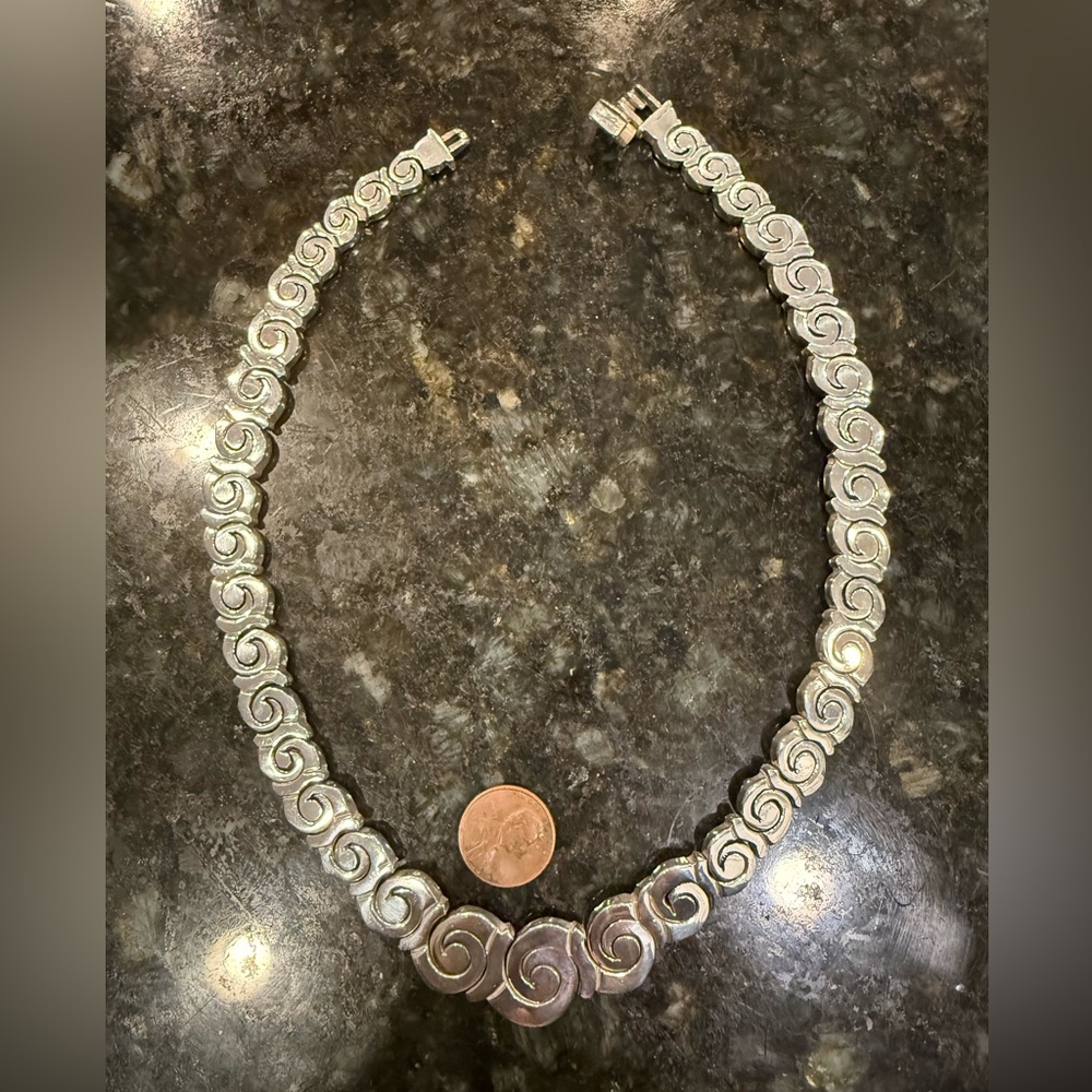 Solid 925 Silver Necklace, Mexican Design - image 3